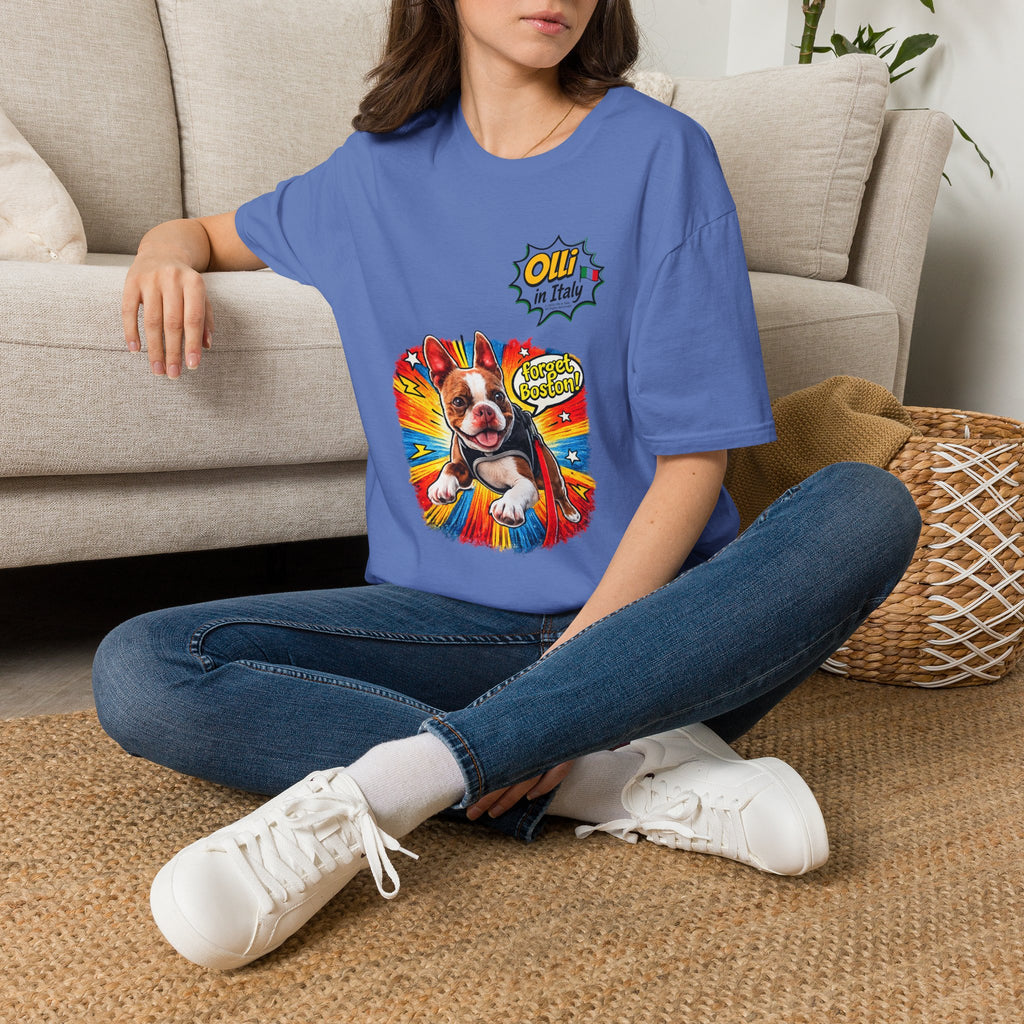 Olli in Italy "Forget Boston" Graphic T-Shirt — Colorful Dog Pop Art Tee