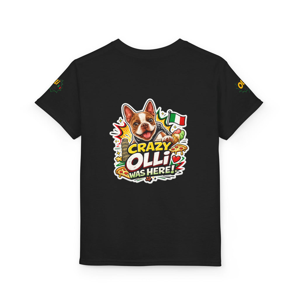 Youth T-Shirt — "Crazy Olli Was Here" Olli the Boston Terrier In Italy Dog Graphic