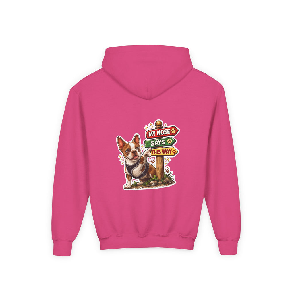 Olli the Boston Terrier in Italy Hoodie — "My Nose Says This Way" Youth Pullover