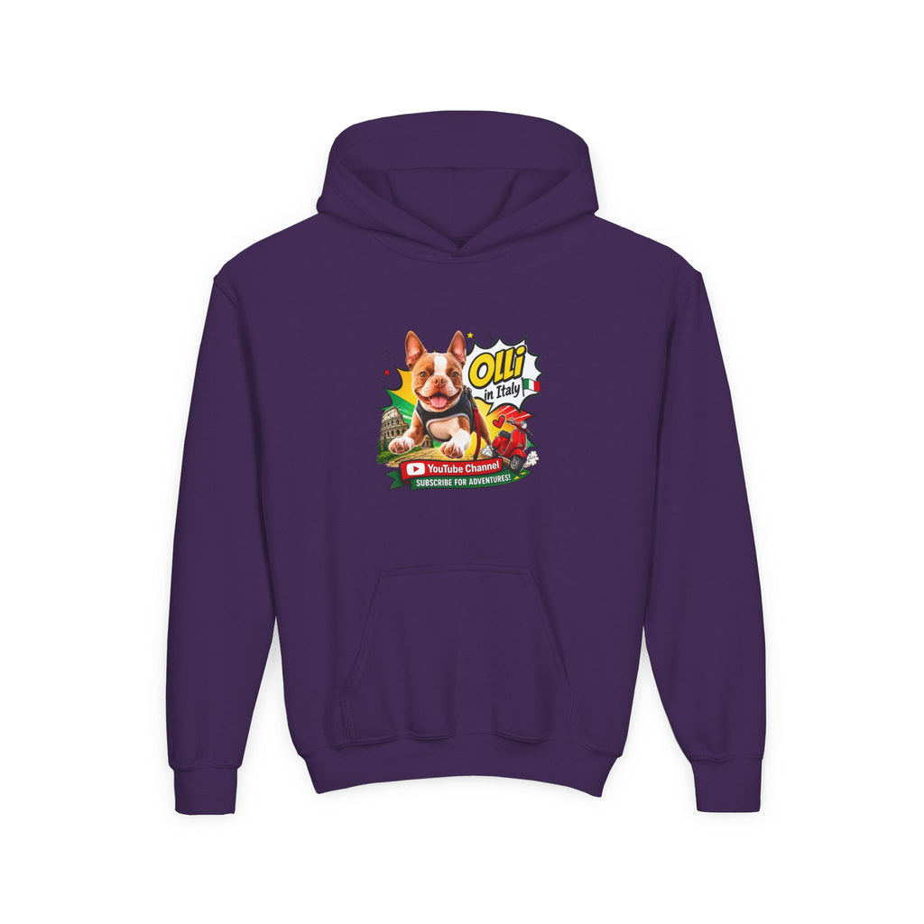 Olli the Boston Terrier in Italy Hoodie — "My Nose Says This Way" Youth Pullover