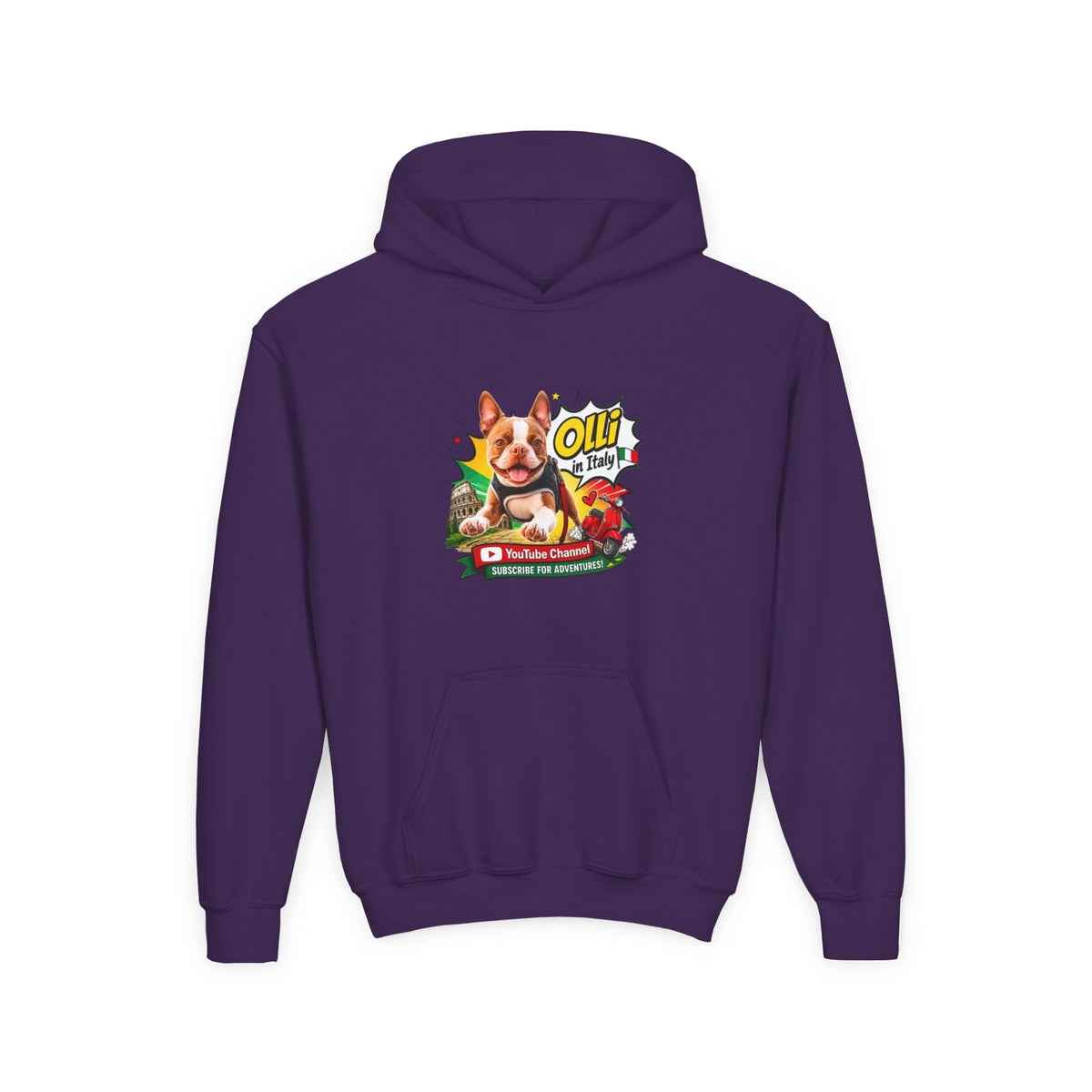 Olli the Boston Terrier Italy Youth Hoodie Pullover
