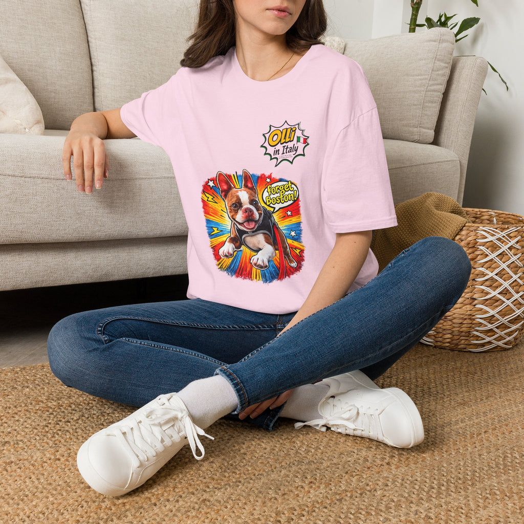 Olli in Italy "Forget Boston" Graphic T-Shirt — Colorful Dog Pop Art Tee