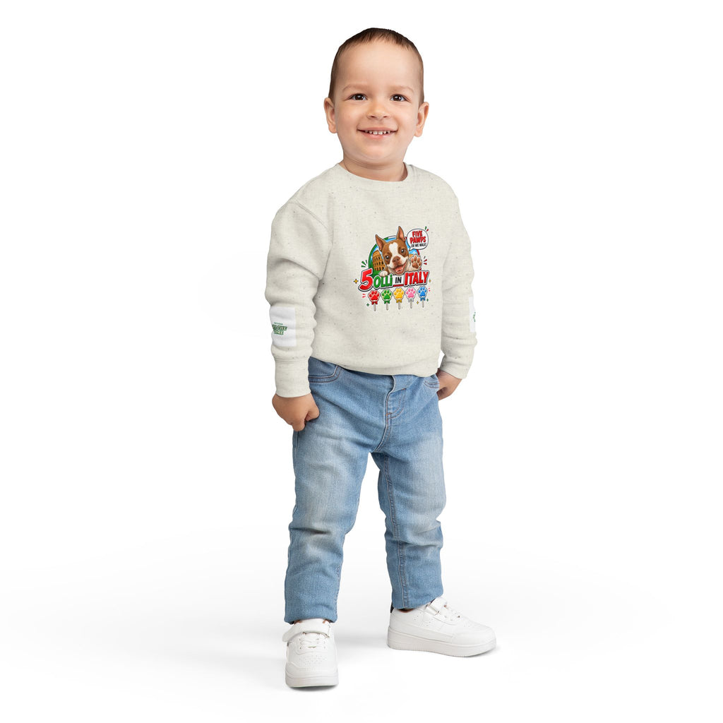 Toddler Sweatshirt - "Olli in Italy" Cute Boston Terrier Puppy Travel Crewneck