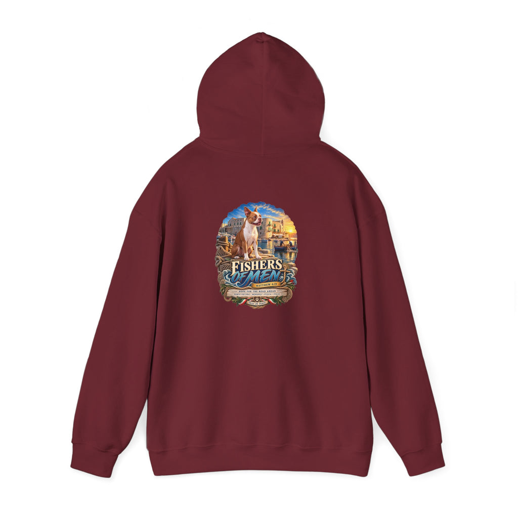 Fishers Indiana Hoodie — Vintage Lakeside Harbor Illustration