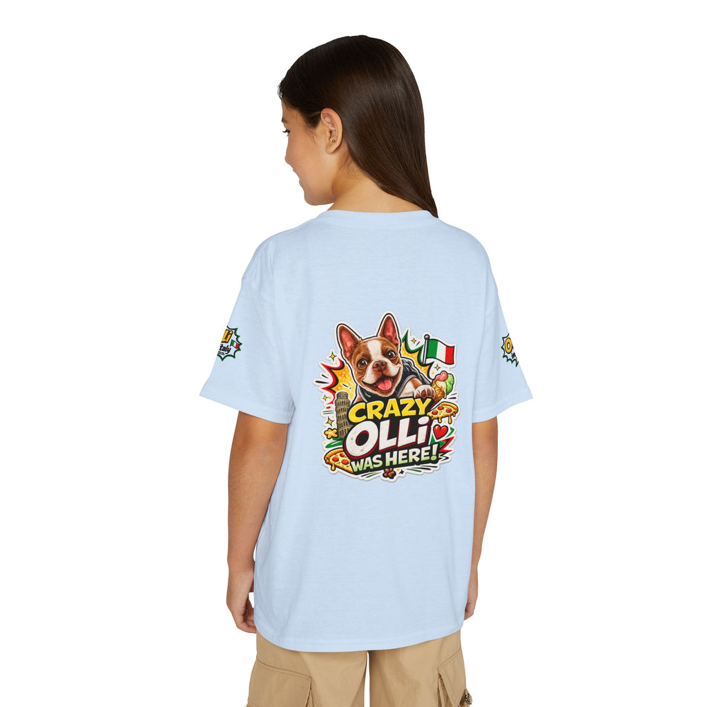 Youth T-Shirt — "Crazy Olli Was Here" Olli the Boston Terrier In Italy Dog Graphic