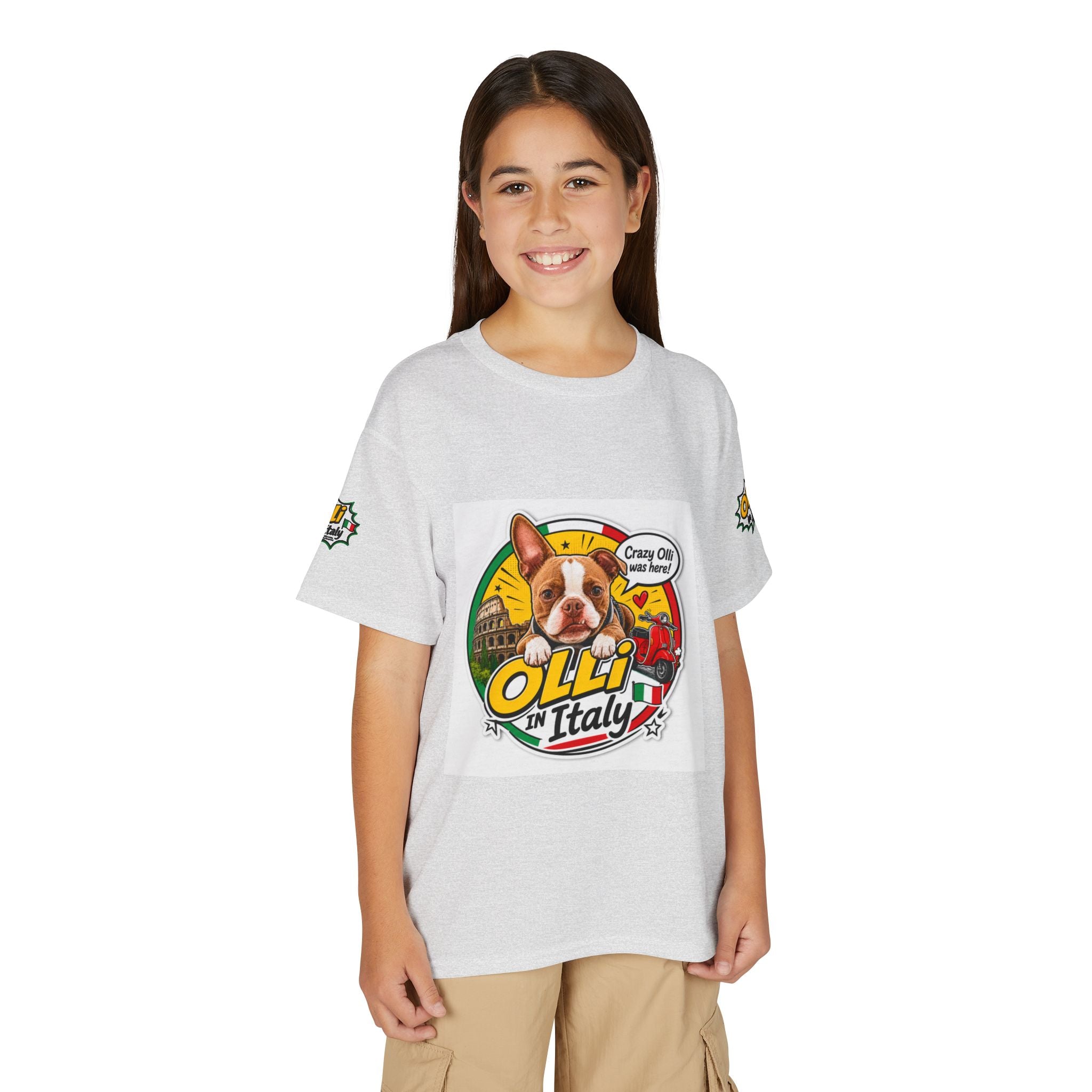 Youth T-Shirt — "Crazy Olli Was Here" Olli the Boston Terrier In Italy Dog Graphic