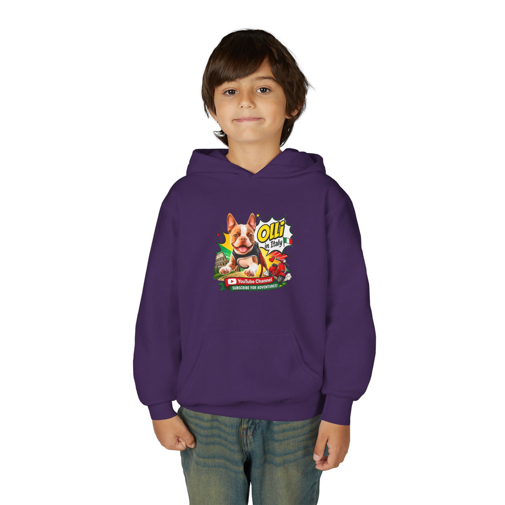 Olli the Boston Terrier in Italy Hoodie — "My Nose Says This Way" Youth Pullover