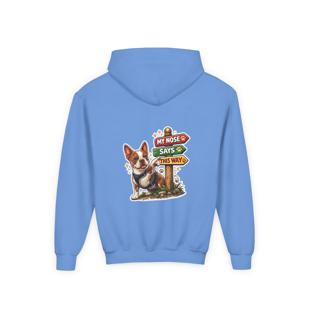 Olli the Boston Terrier in Italy Hoodie — "My Nose Says This Way" Youth Pullover
