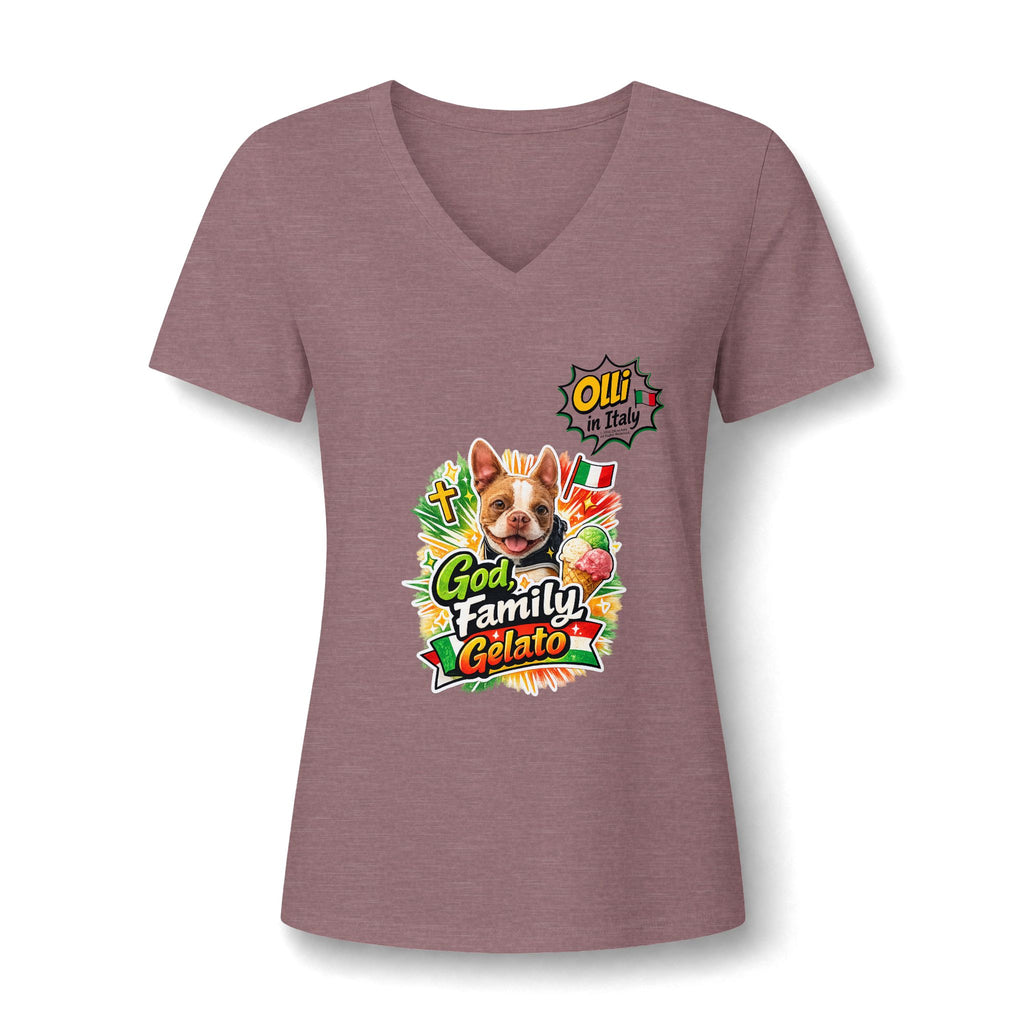 Family Gelato Dog V-Neck Tee | Cute Puppy Gelato Design
