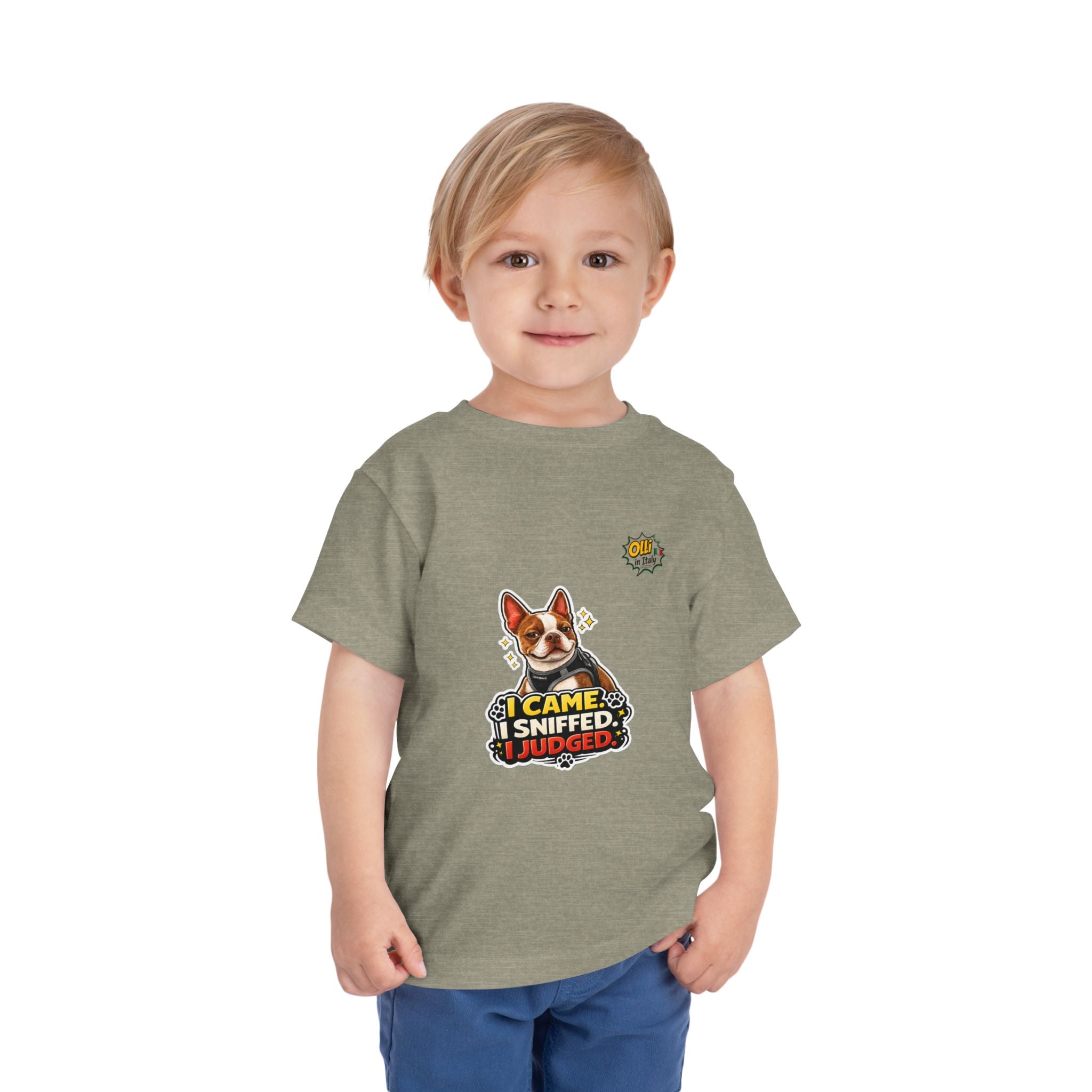 Toddler Tee — Cute Olli the Boston Terrier "I Came, I Sniffed, I Judged" Graphic