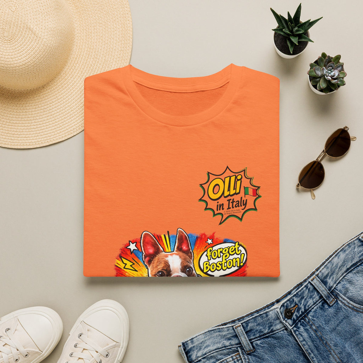Olli in Italy "Forget Boston" Graphic T-Shirt — Colorful Dog Pop Art Tee