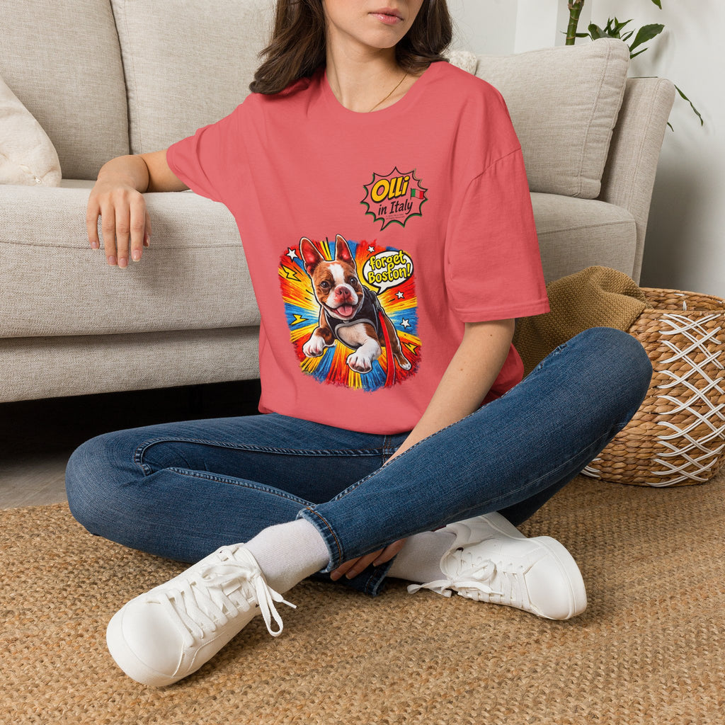 Olli in Italy "Forget Boston" Graphic T-Shirt — Colorful Dog Pop Art Tee