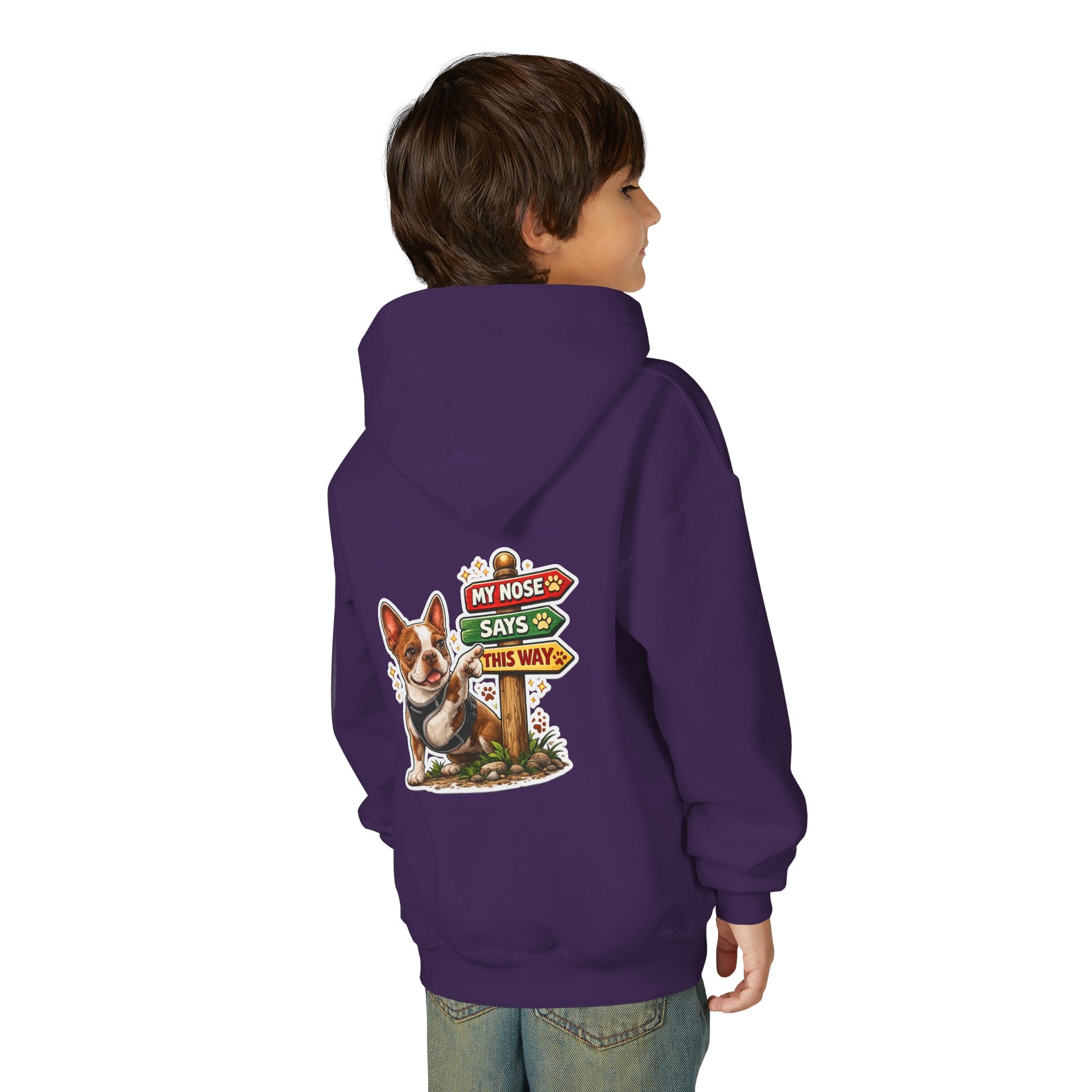 Olli the Boston Terrier in Italy Hoodie — "My Nose Says This Way" Youth Pullover
