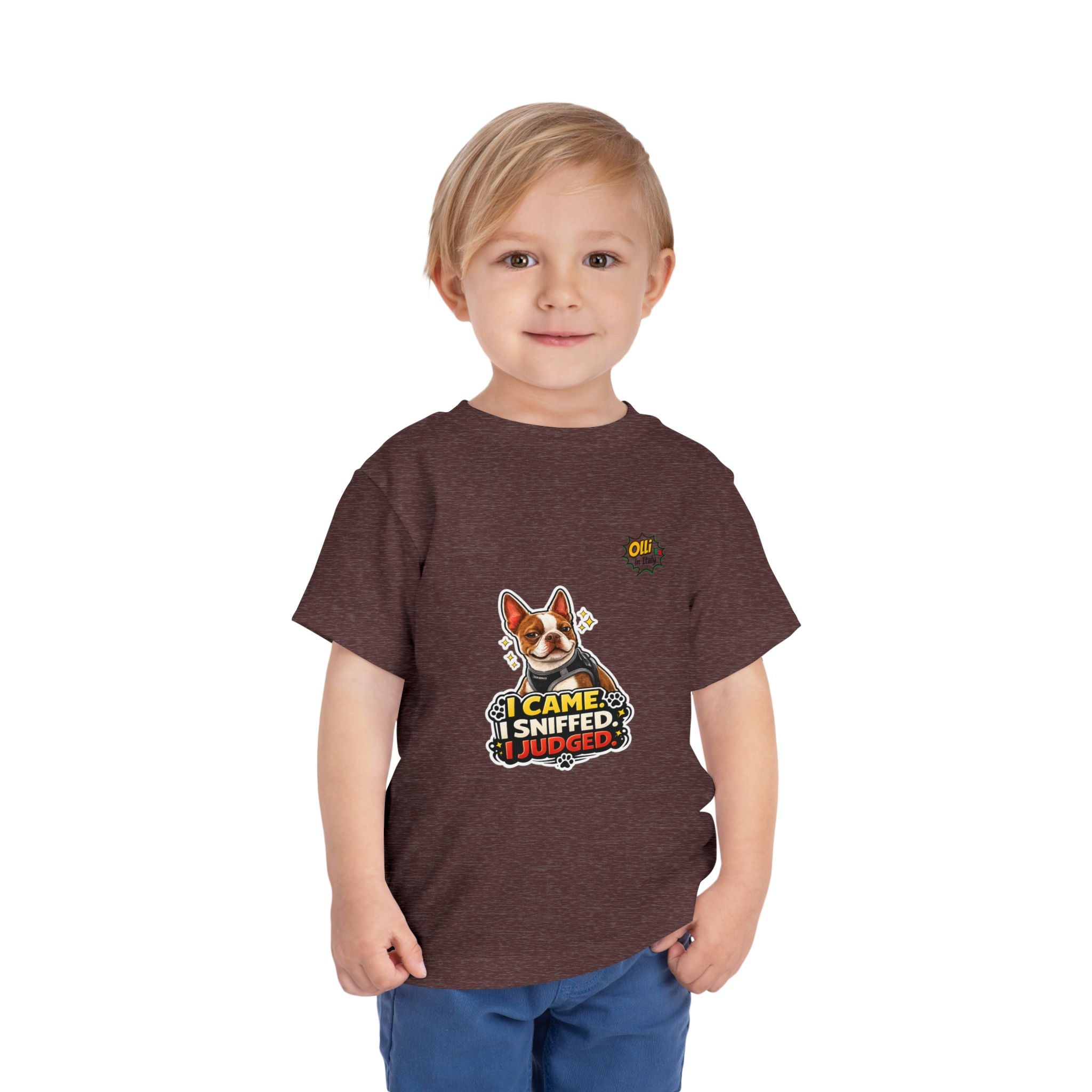 Toddler Tee — Cute Olli the Boston Terrier in Italy "I Came, I Sniffed, I Judged" Graphic