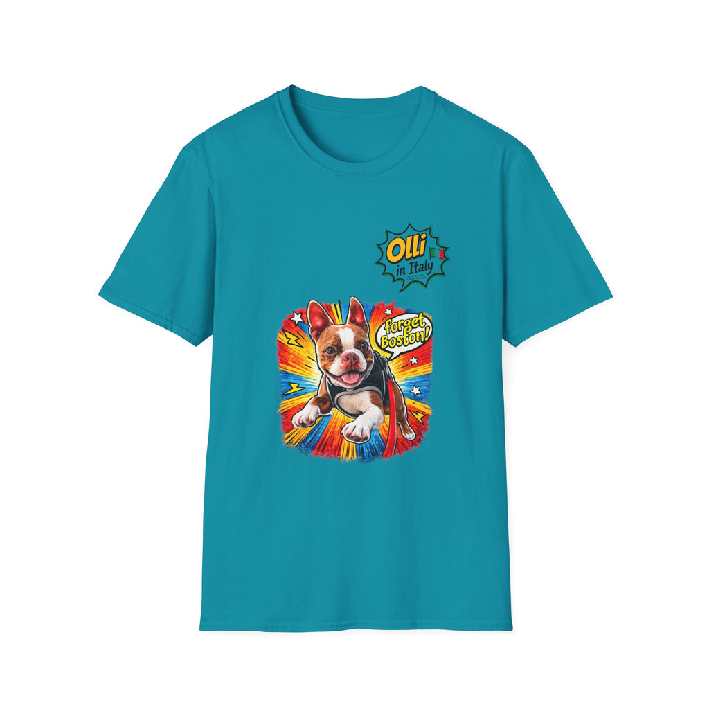 Olli in Italy "Forget Boston" Graphic T-Shirt — Colorful Dog Pop Art Tee