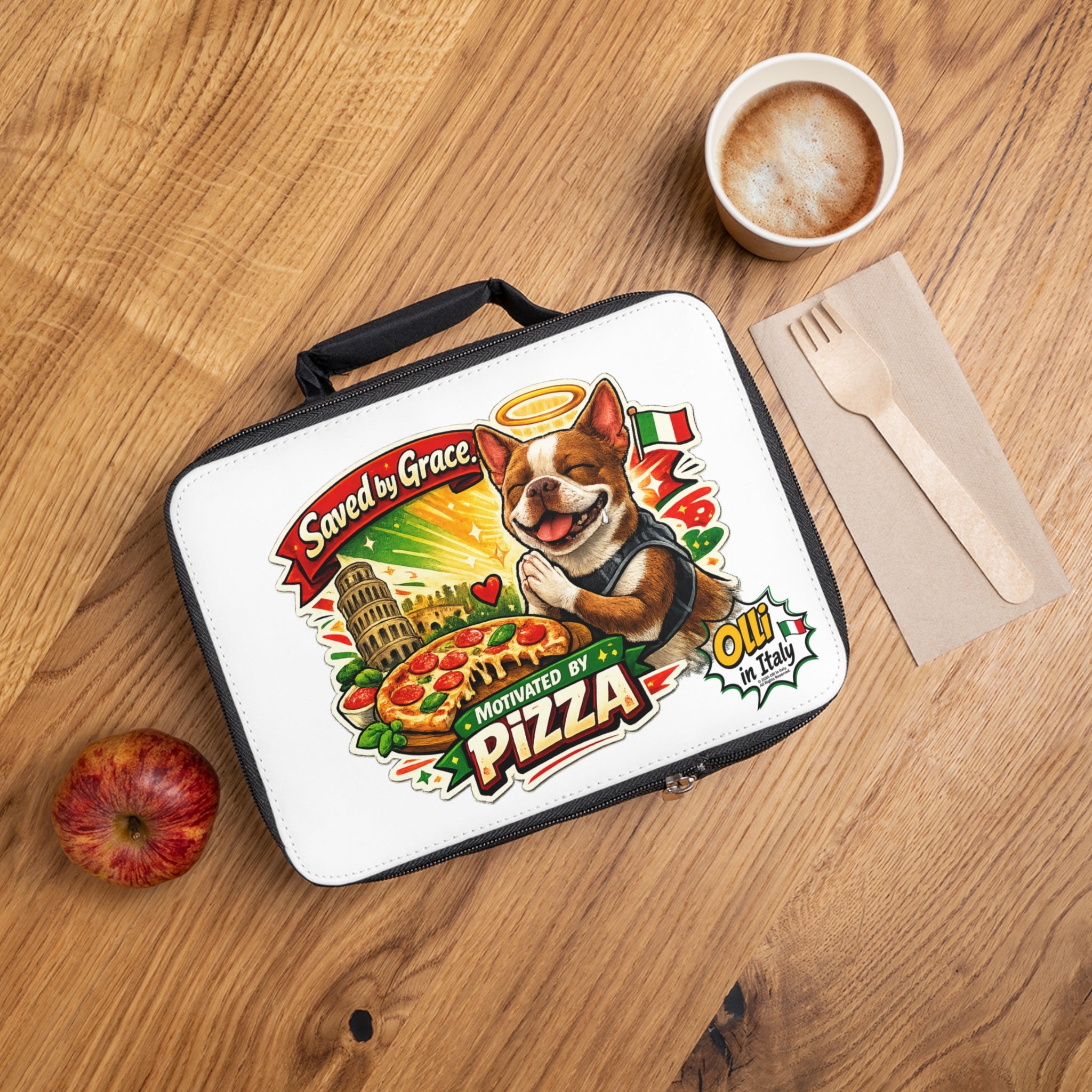 Saved by Grace Motivated by Pizza Lunch Bag | Olli the Boston Terrier, Pizza, Italian Theme