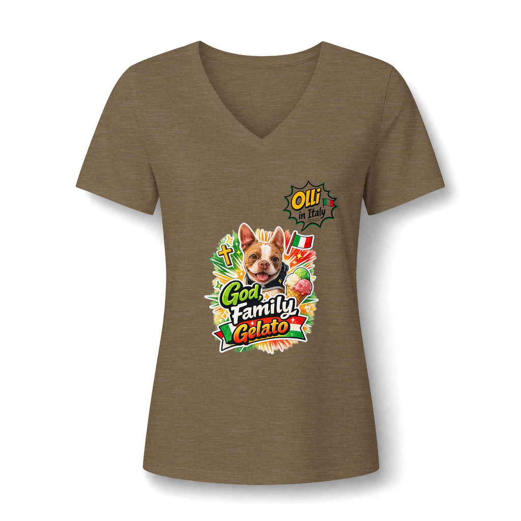 Family Gelato Dog V-Neck Tee | Cute Puppy Gelato Design