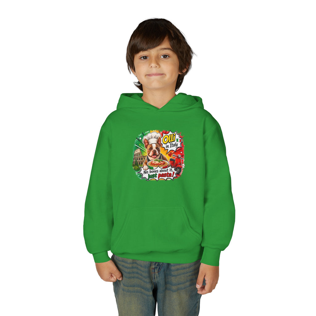 Youth Hoodie — "Olli in Italy" Boston Terrier Sweatshirt