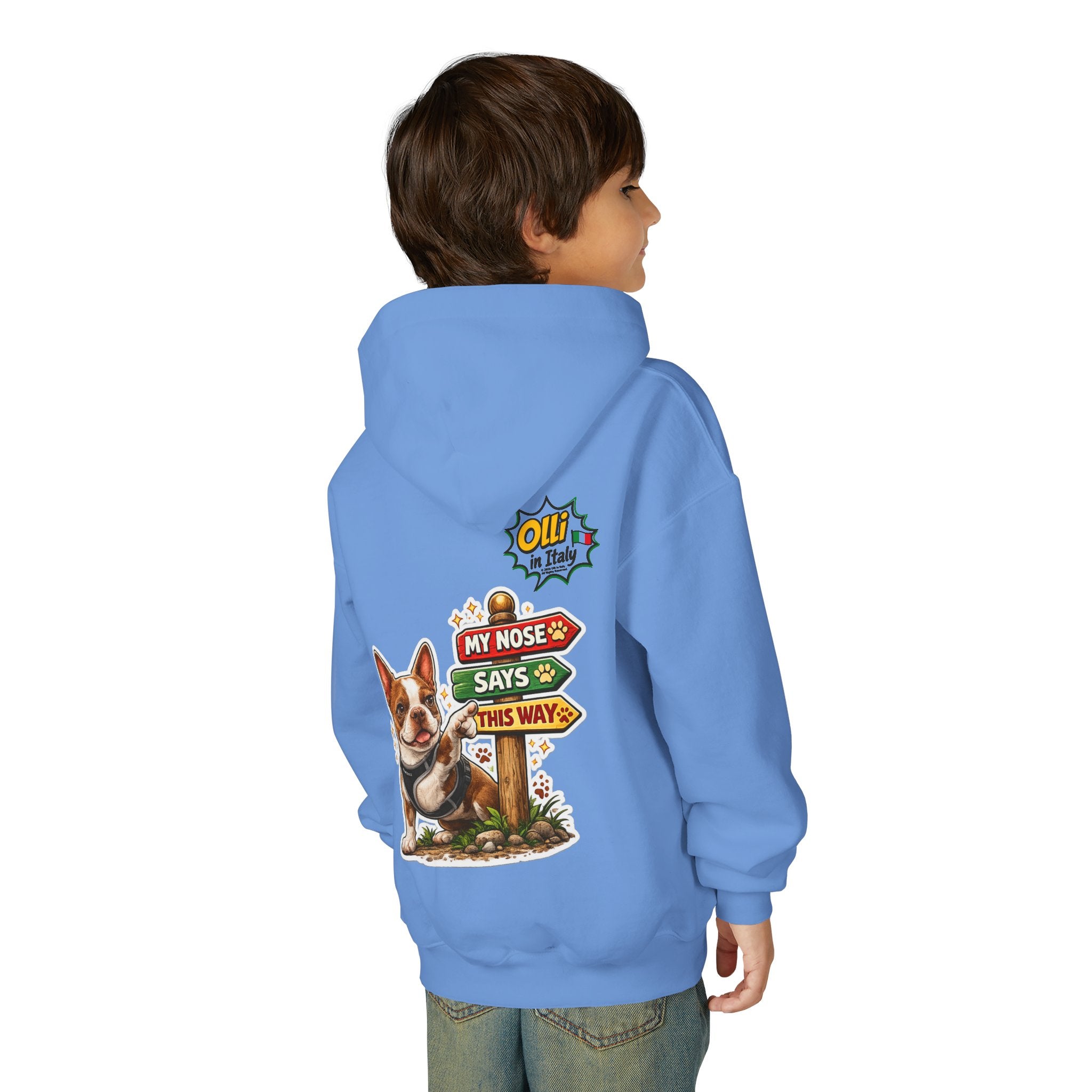 Olli the Boston Terrier Pizza Adventure Hoodie | My Nose Says This Way sweatshirt