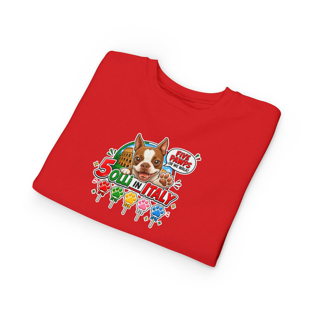 Toddler Sweatshirt - "Olli in Italy" Cute Boston Terrier Puppy Travel Crewneck