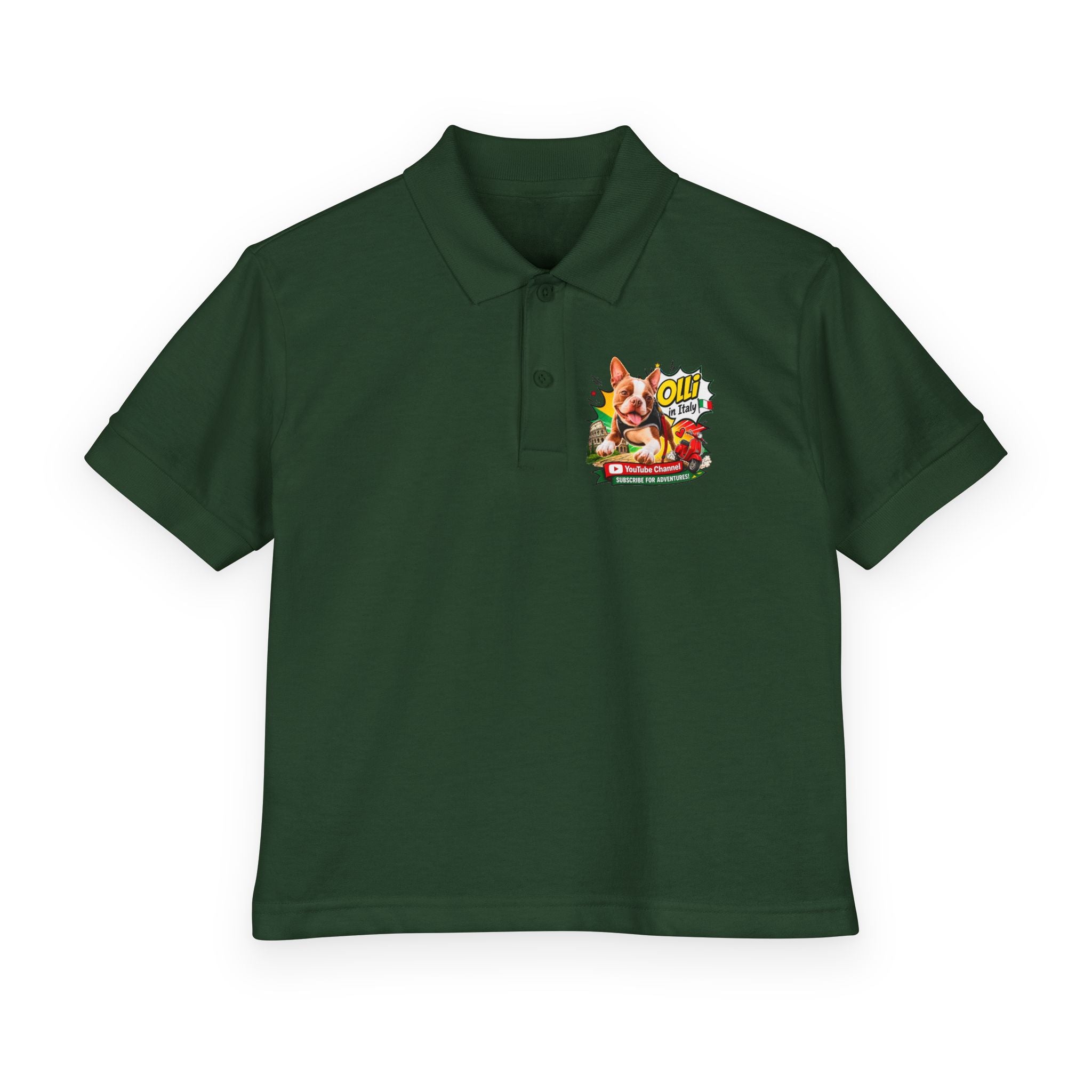 Olli the Boston Terrier In Italy DryBlend® Youth Jersey Polo