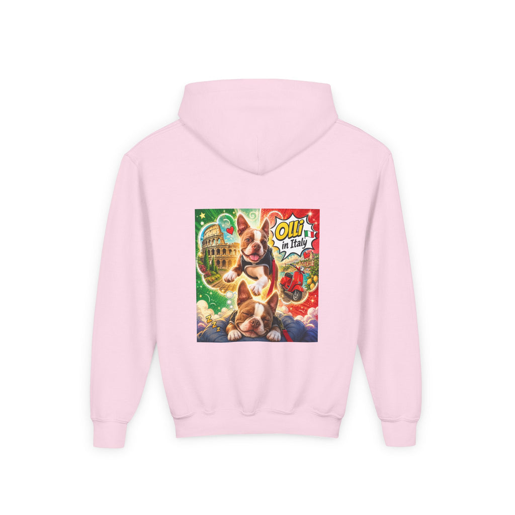 Youth Hoodie — "Olli in Italy" Boston Terrier Sweatshirt
