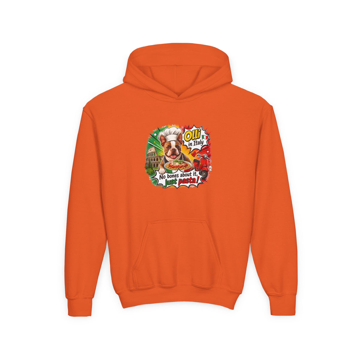 Youth Hoodie — "Olli from Italy" Boston Terrier Christmas Holiday Sweatshirt