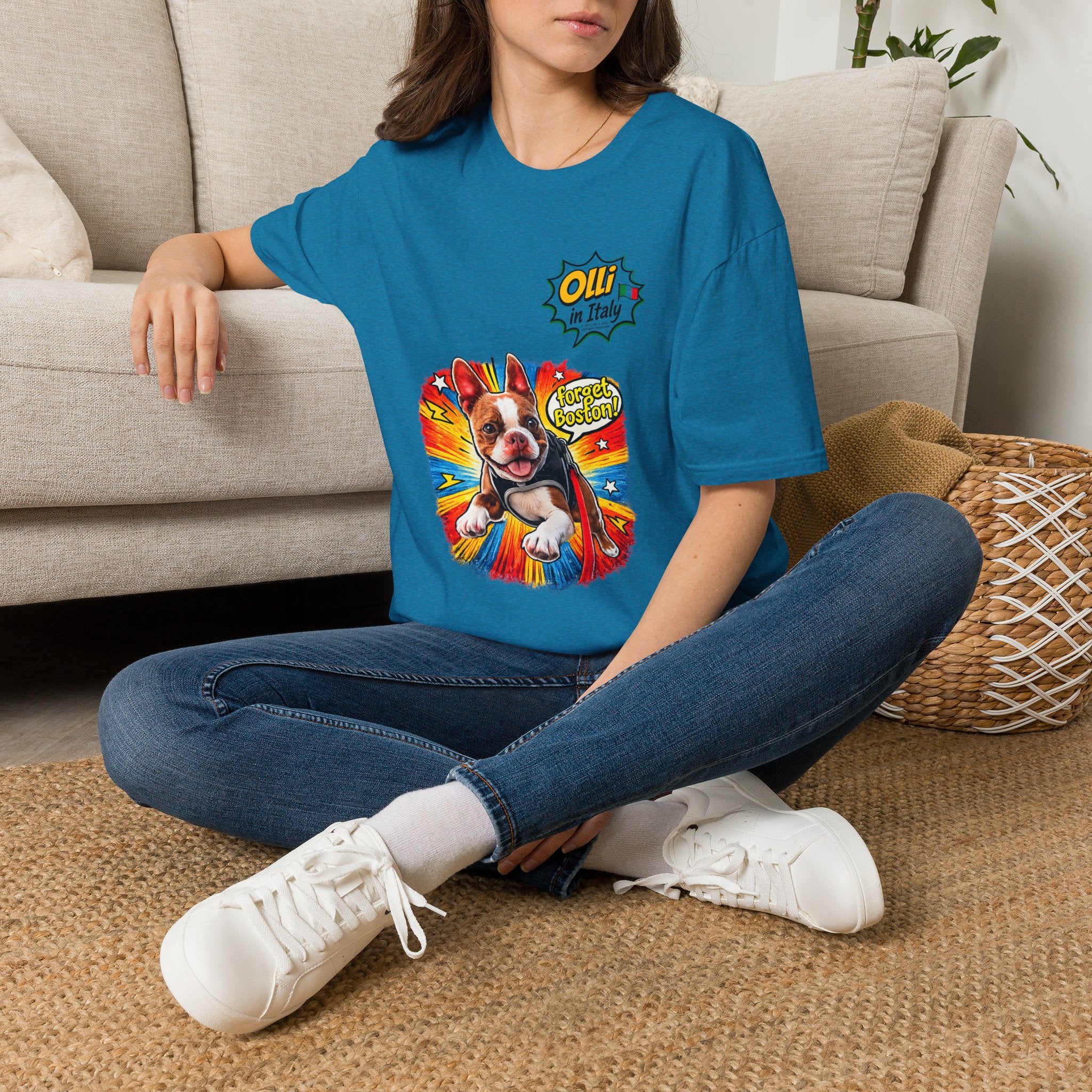 Olli in Italy "Forget Boston" Graphic T-Shirt — Colorful Dog Pop Art Tee