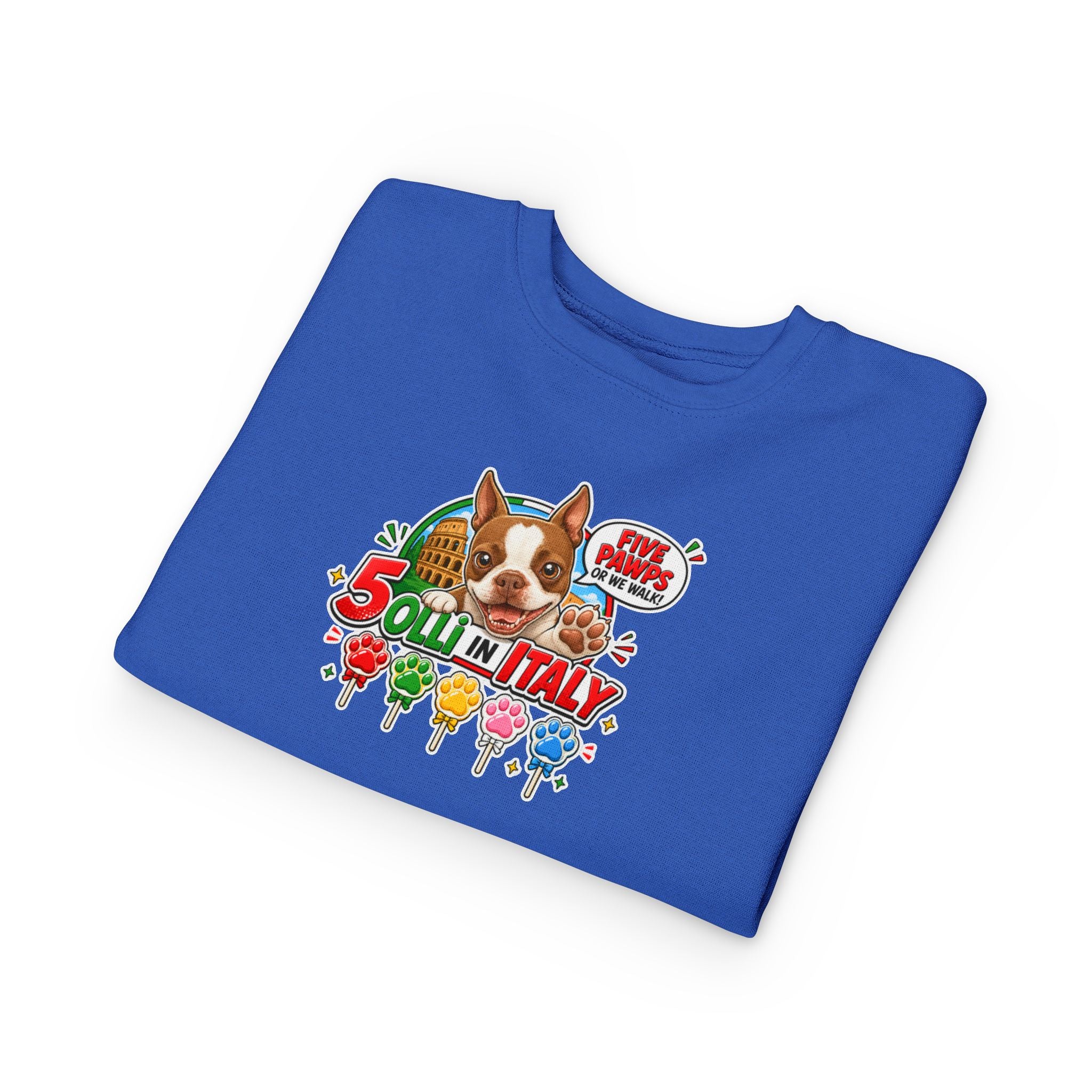 Toddler Sweatshirt - "Olli in Italy" Cute Boston Terrier Puppy Travel Crewneck