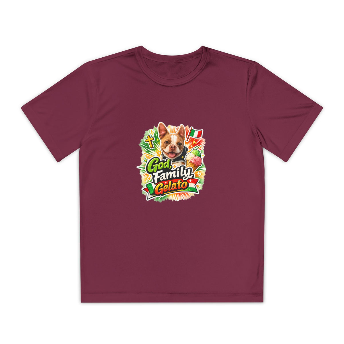 Youth Boston Terrier God Family Gelato Performance Tee