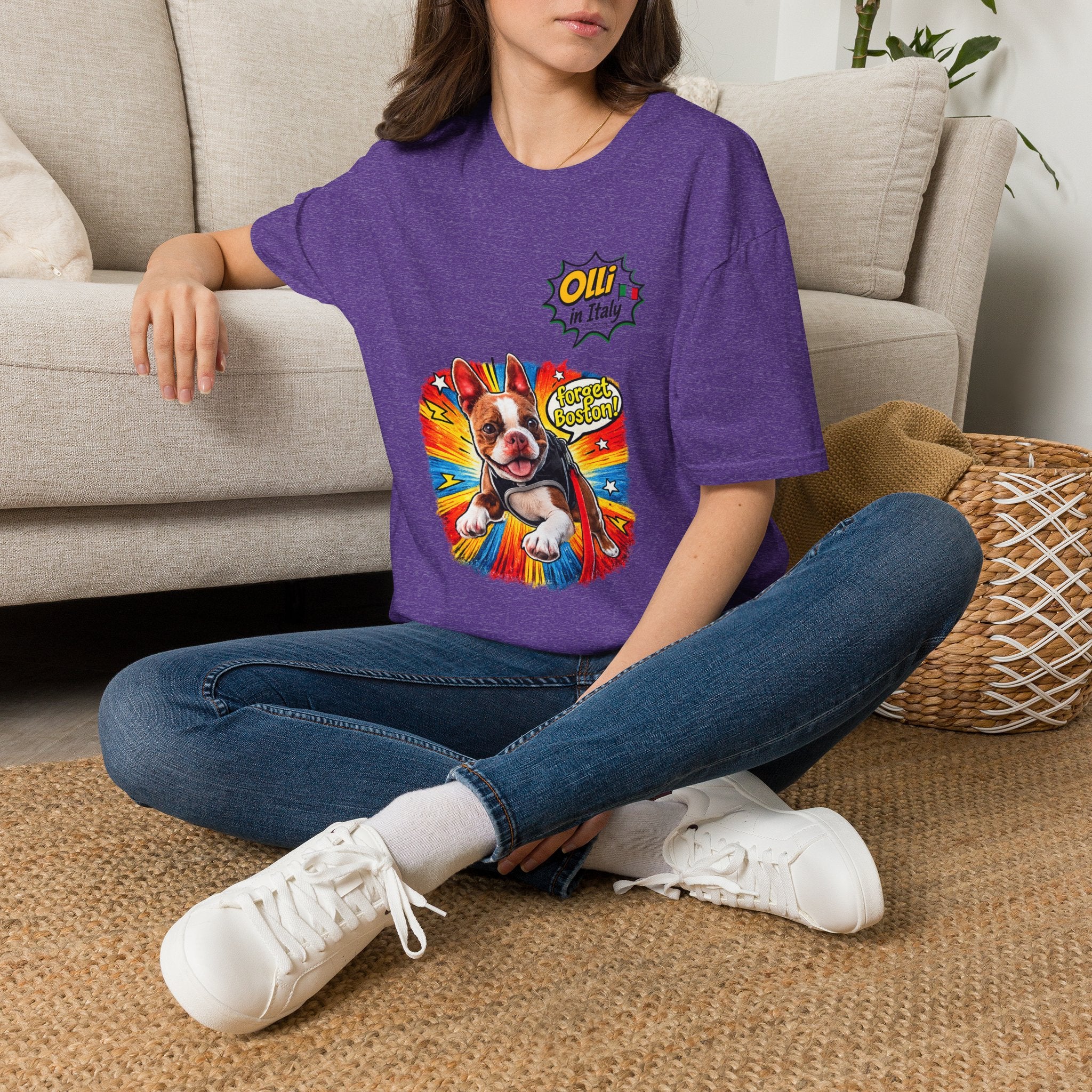 Olli in Italy "Forget Boston" Graphic T-Shirt — Colorful Dog Pop Art Tee