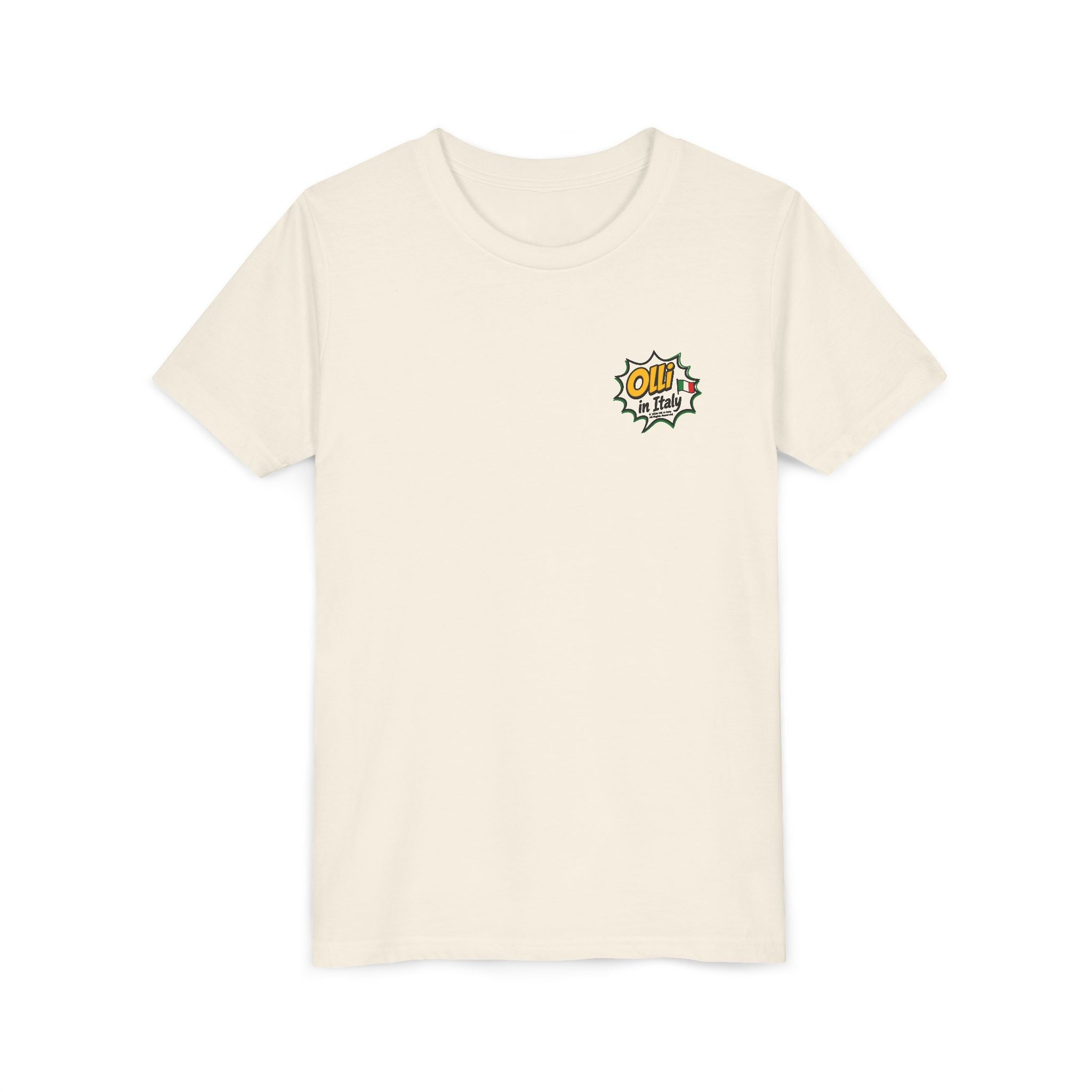 Kids' Pizza Olli the Boston Terrier in Italy Tee — "Saved by Grace" Funny Italian Pizza Youth Shirt