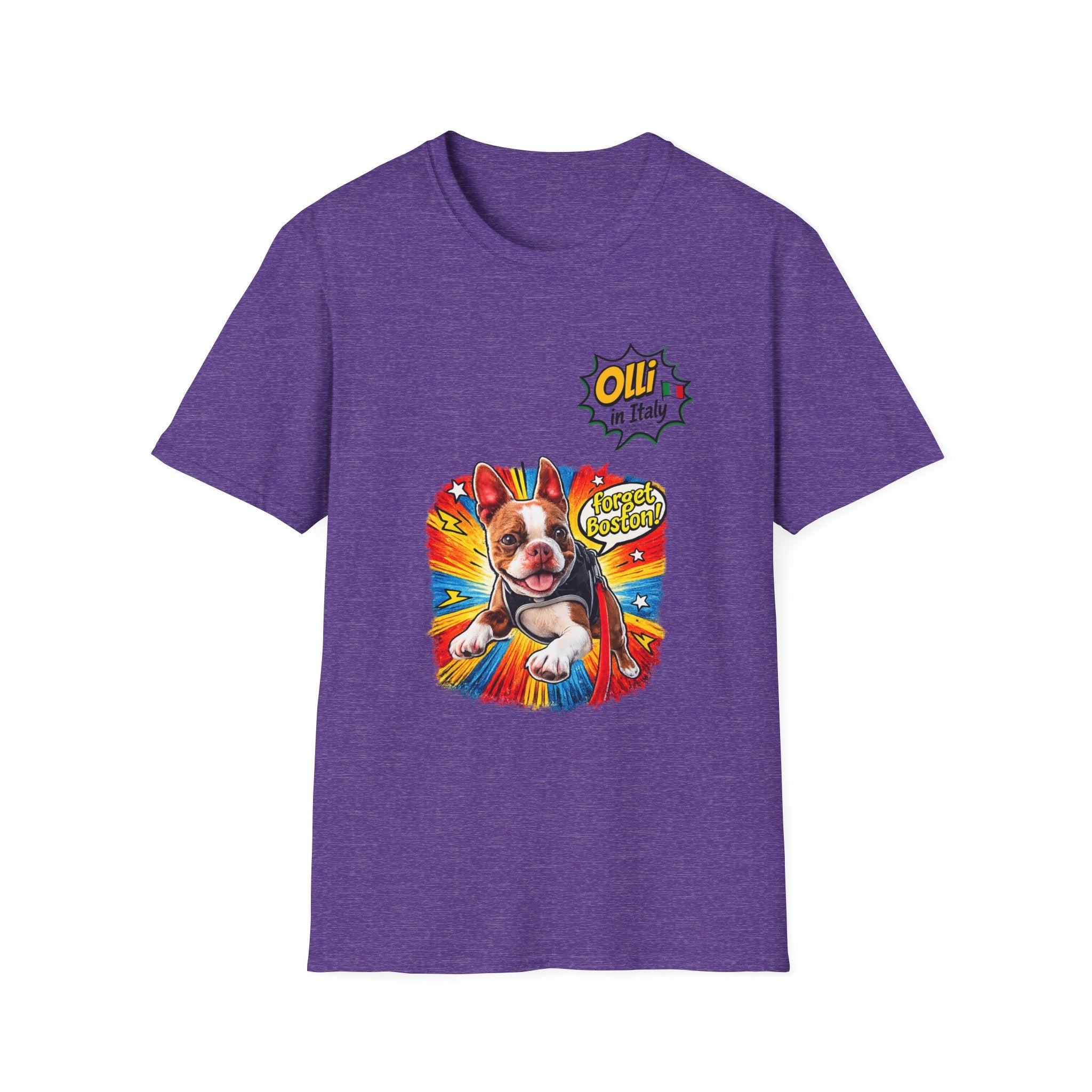 Olli in Italy "Forget Boston" Graphic T-Shirt — Colorful Dog Pop Art Tee