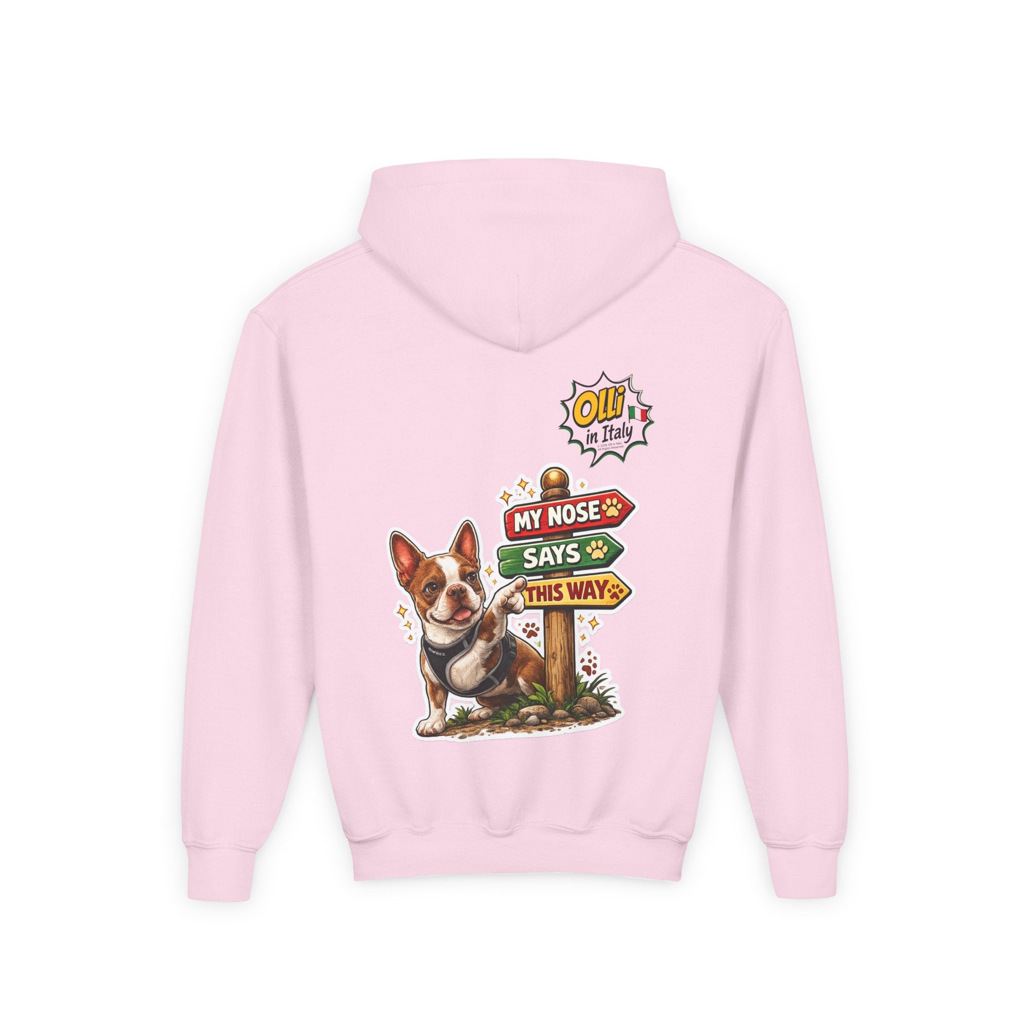 Olli the Boston Terrier Pizza Adventure Hoodie | My Nose Says This Way sweatshirt