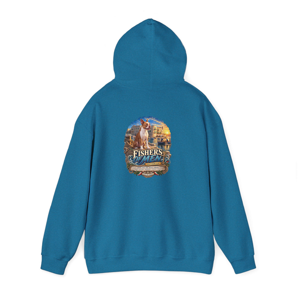 Fishers Indiana Hoodie — Vintage Lakeside Harbor Illustration