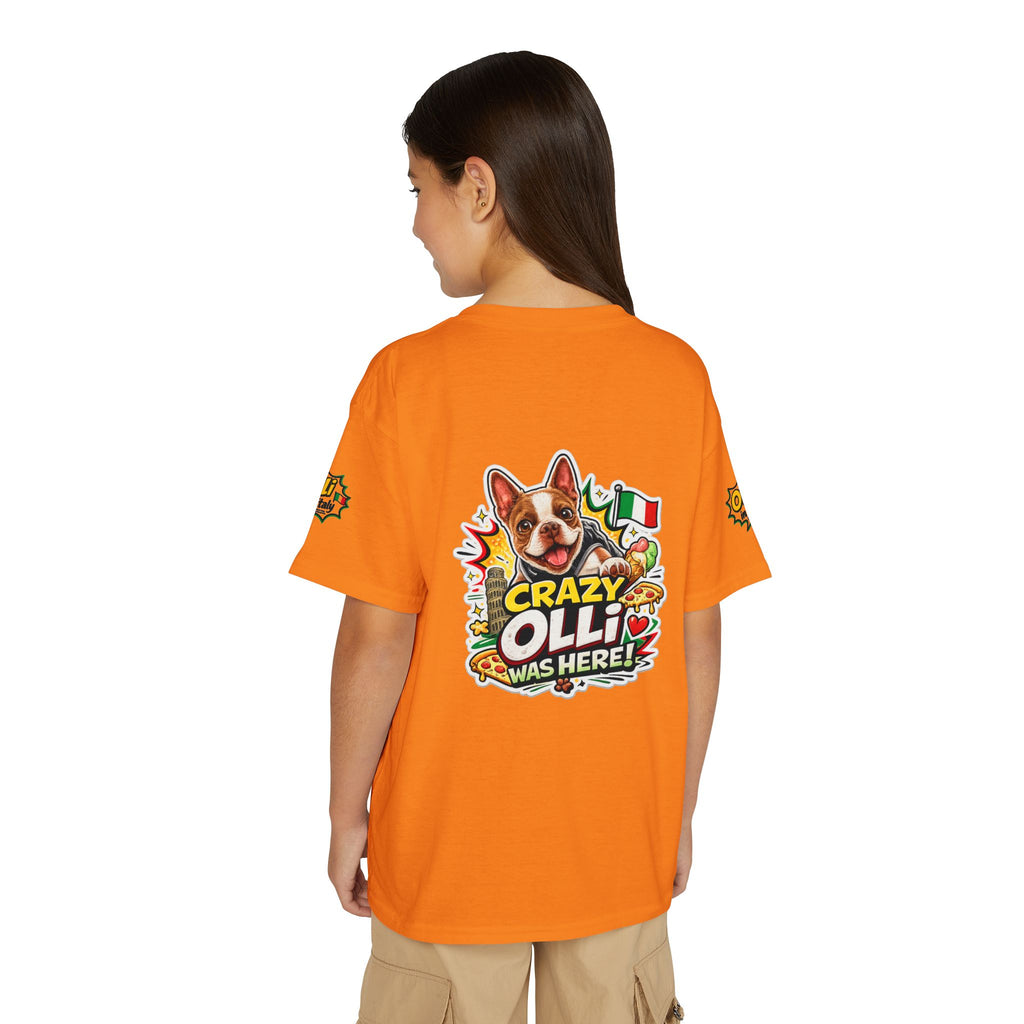 Youth T-Shirt — "Crazy Olli Was Here" Olli the Boston Terrier In Italy Dog Graphic