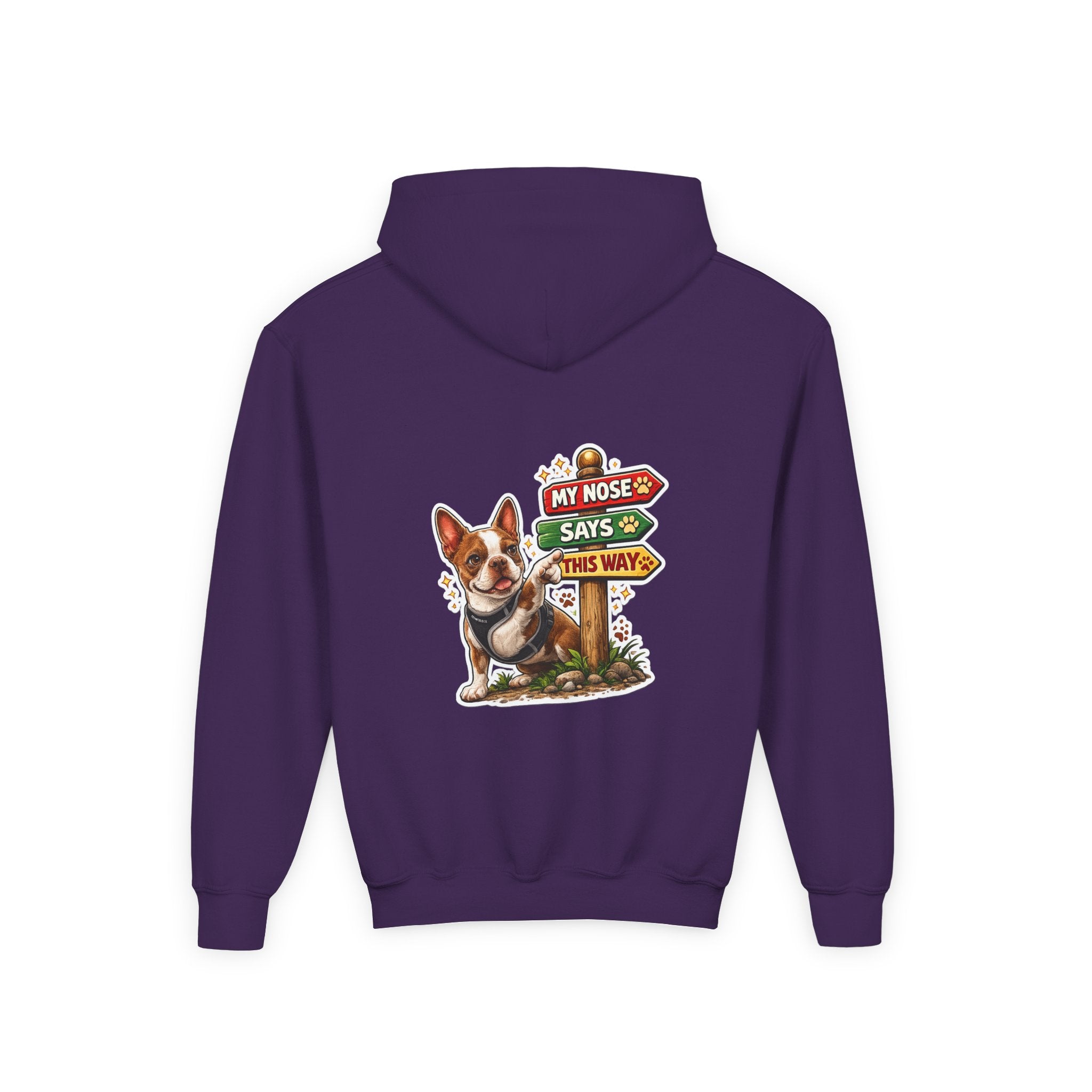 Olli the Boston Terrier Hoodie — "My Nose Says This Way" Youth Pullover