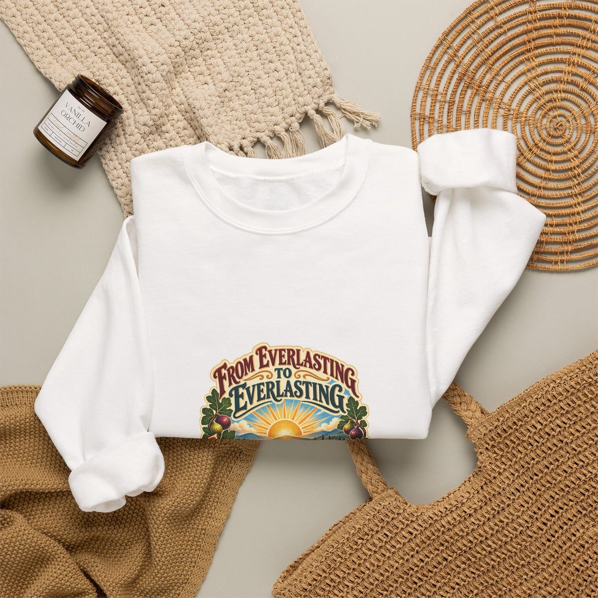 Crewneck Sweatshirt - 'From Everlasting to Everlasting' Vintage Floral Inspirational Design