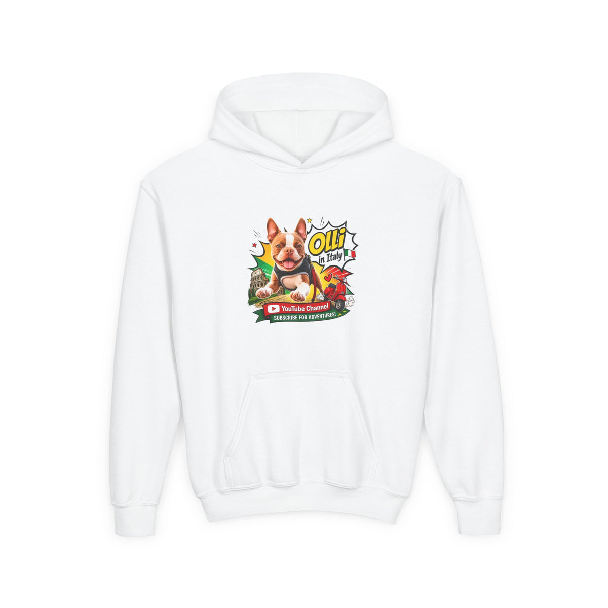 Olli the Boston Terrier Italy Youth Hoodie Pullover
