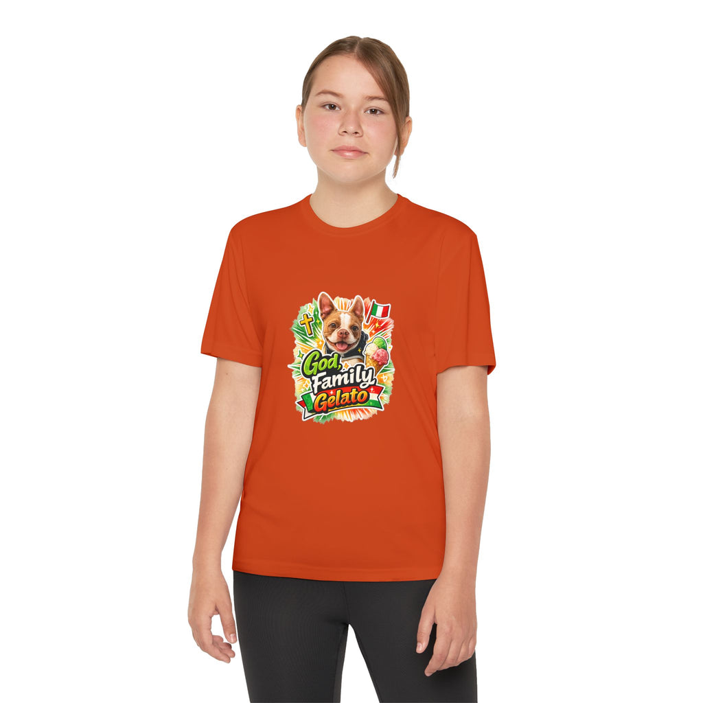 Youth Graphic Tee — 'God, Family, Gelato' Olli In Italy Boston Terrier Dog