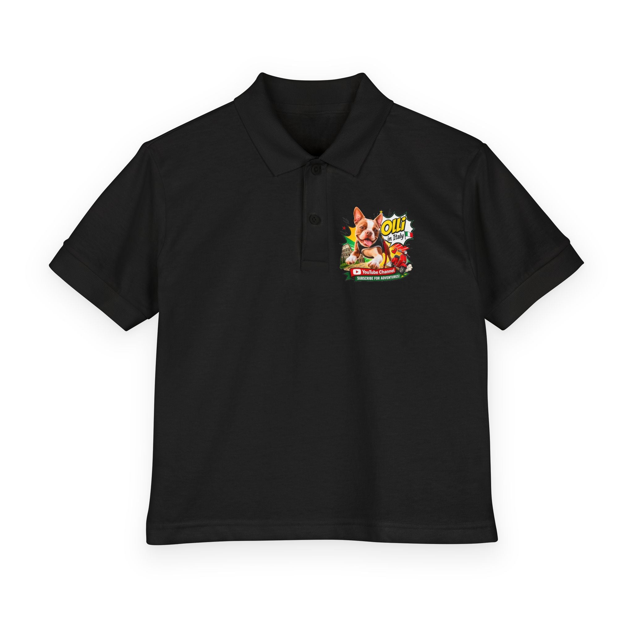Olli the Boston Terrier In Italy DryBlend® Youth Jersey Polo