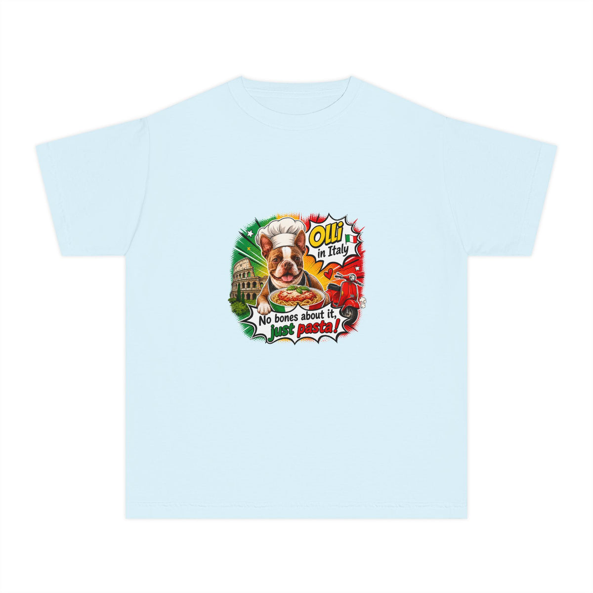 Youth Italian Chef Boston Terrier Graphic Tee, Olli in Italy
