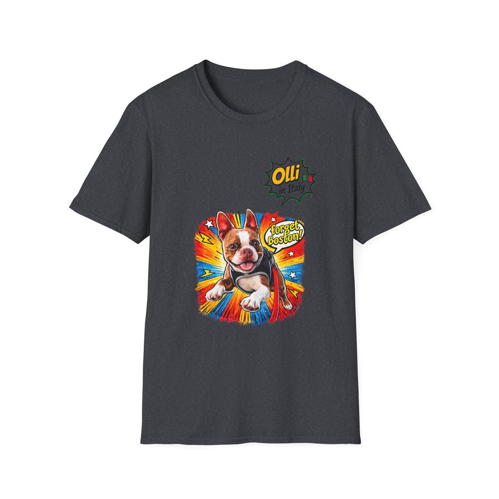 Olli in Italy "Forget Boston" Graphic T-Shirt — Colorful Dog Pop Art Tee