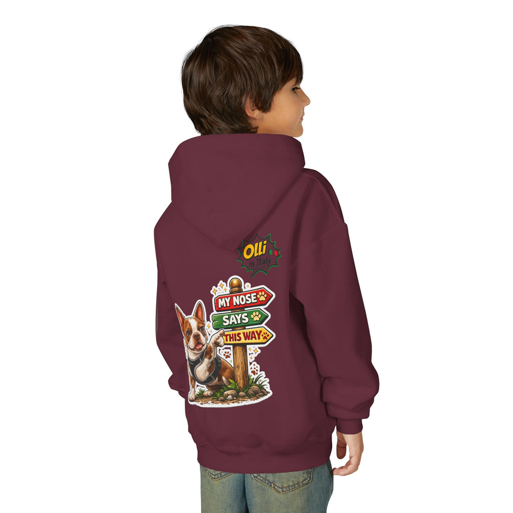Olli the Boston Terrier Pizza Adventure Hoodie | My Nose Says This Way sweatshirt