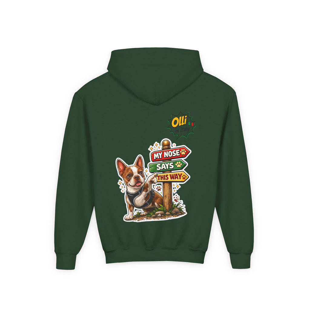 Olli the Boston Terrier Pizza Adventure Hoodie | My Nose Says This Way sweatshirt