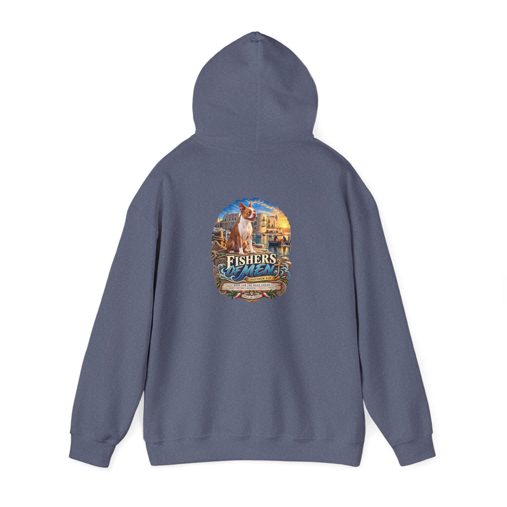 Fishers Indiana Hoodie — Vintage Lakeside Harbor Illustration