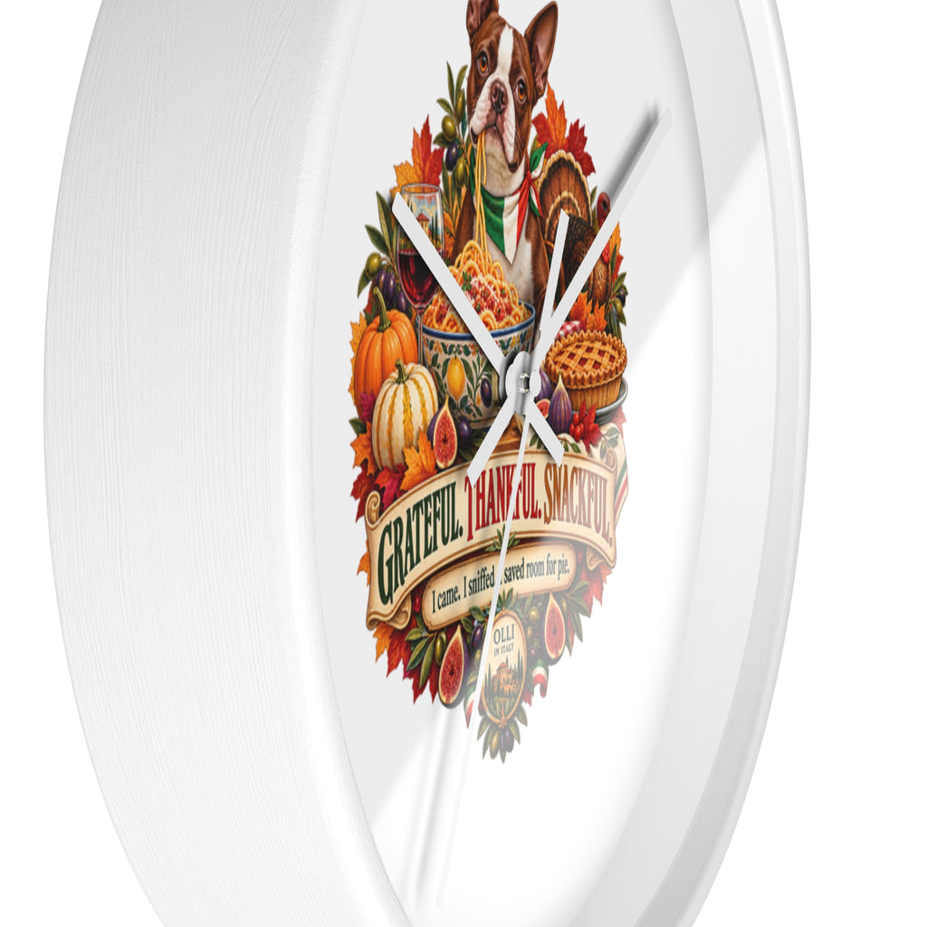 Thankful Pup Thanksgiving Wall Clock — Autumn Harvest Dog Decor