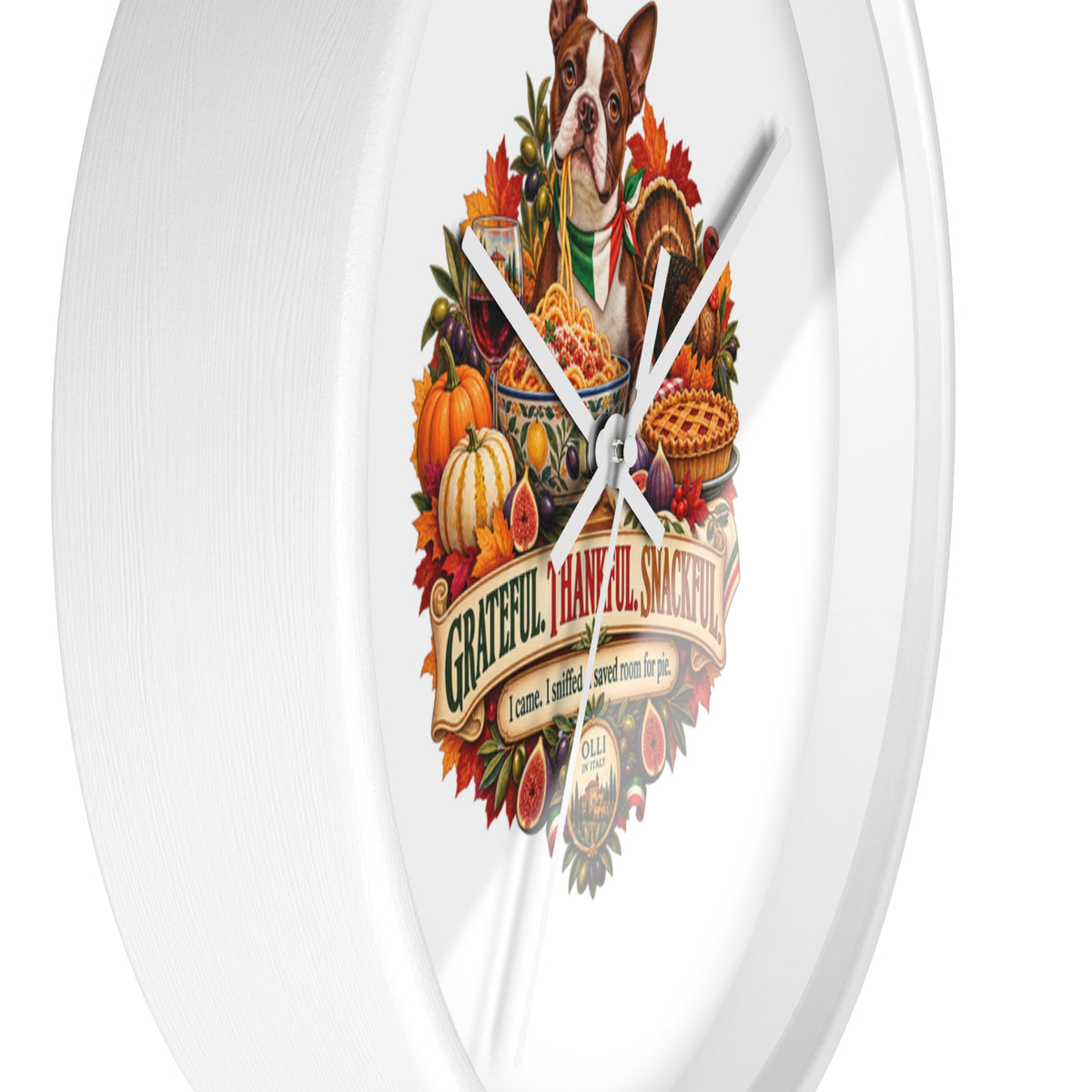 Thankful Pup Thanksgiving Wall Clock — Autumn Harvest Dog Decor