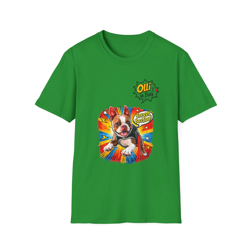 Olli in Italy "Forget Boston" Graphic T-Shirt — Colorful Dog Pop Art Tee