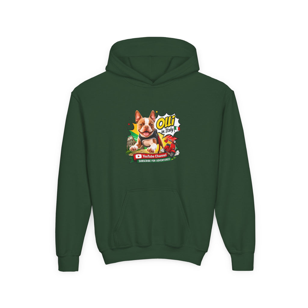 Olli the Boston Terrier in Italy Hoodie — "My Nose Says This Way" Youth Pullover